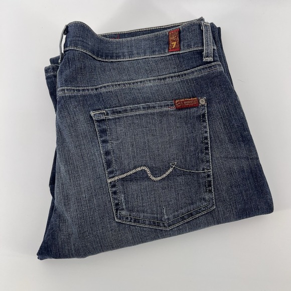 7 For All Mankind Jeans Mens 34x34 Blue Denim Straight Leg Relaxed Fit Stretch - Picture 1 of 10